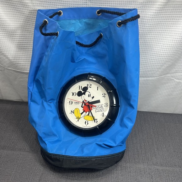 Disney Handbags - Rare Vintage Mickey Mouse Backpack Duffle Bag With Clock Blue Works!